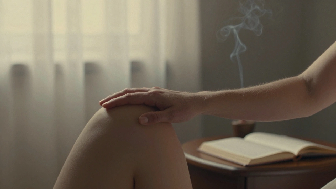 A gentle hand rests on a shoulder in a serene sanctuary, conveying quiet connection and therapeutic presence.